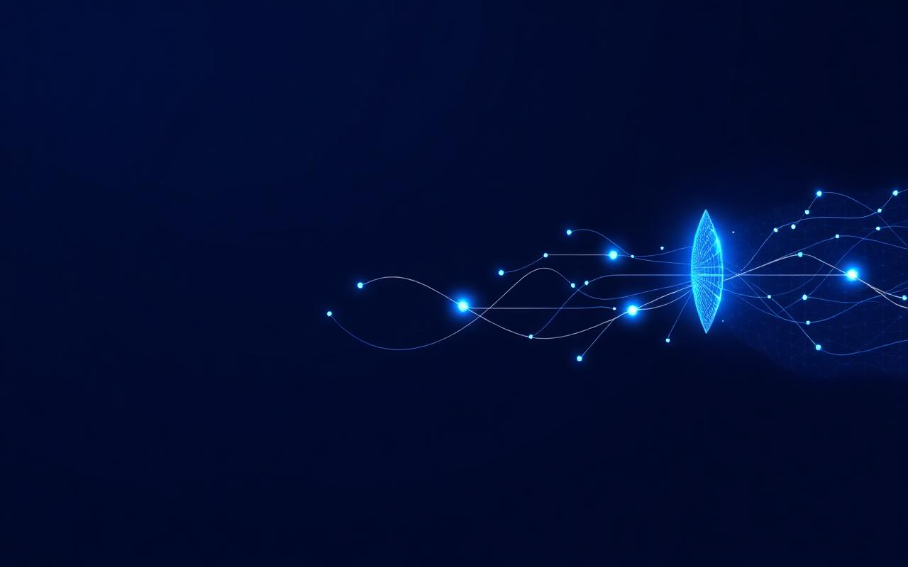Abstract lead generation funnel with connected glowing nodes