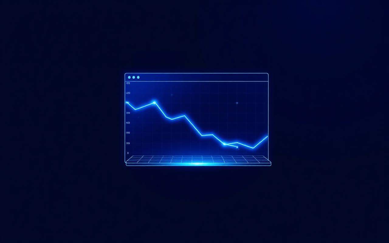 Abstract chart on a website window showing declining revenue